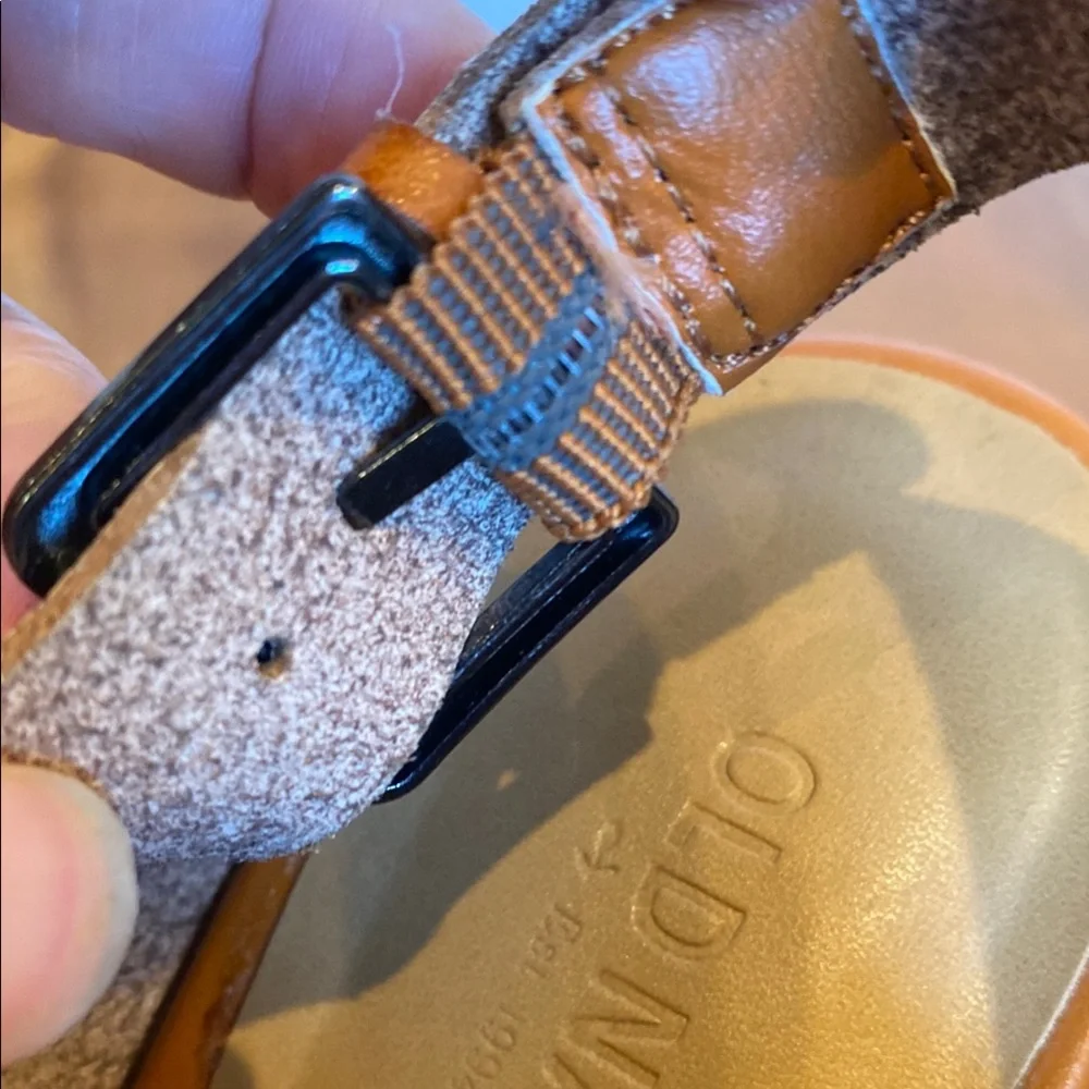 Old Navy Brown Orange Wide strap Pleather Wedge Heel Sandals w Buckle - Picture 3 of 11